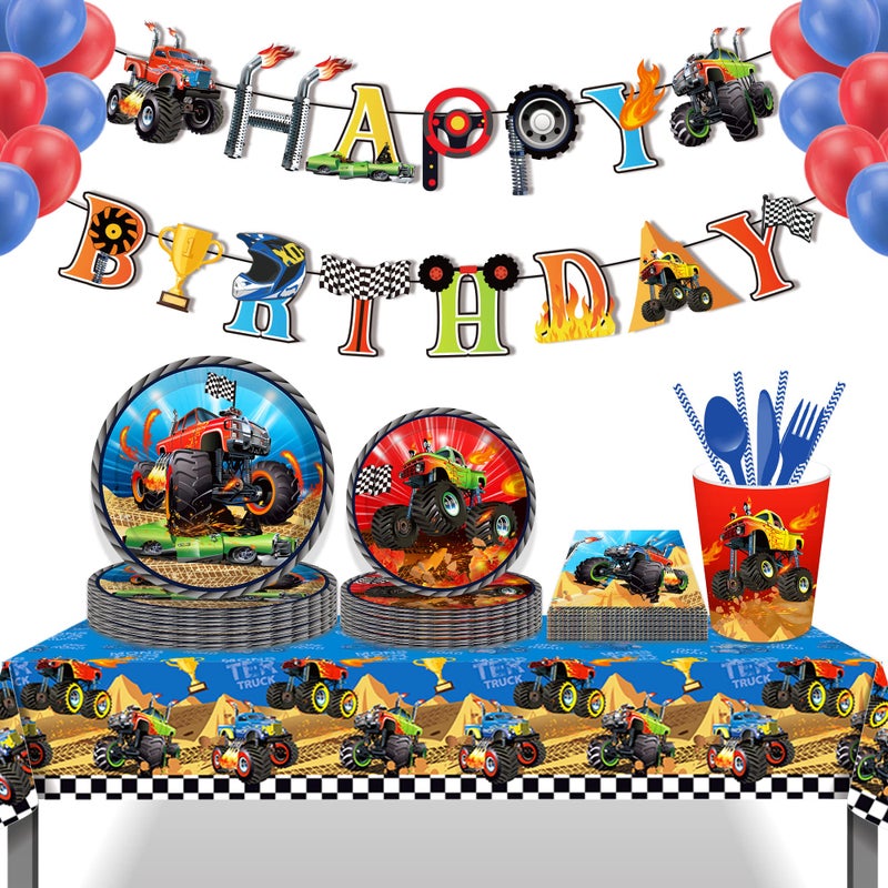CC HOME 1 Pack Monster Truck Plastic Tablecloth 54 x 87 Inch Long Rectangular Table Cover for Buffet Birthday Party Holiday Dinner Picnic or Tablecloth for Kitchen Event Use - Image 5